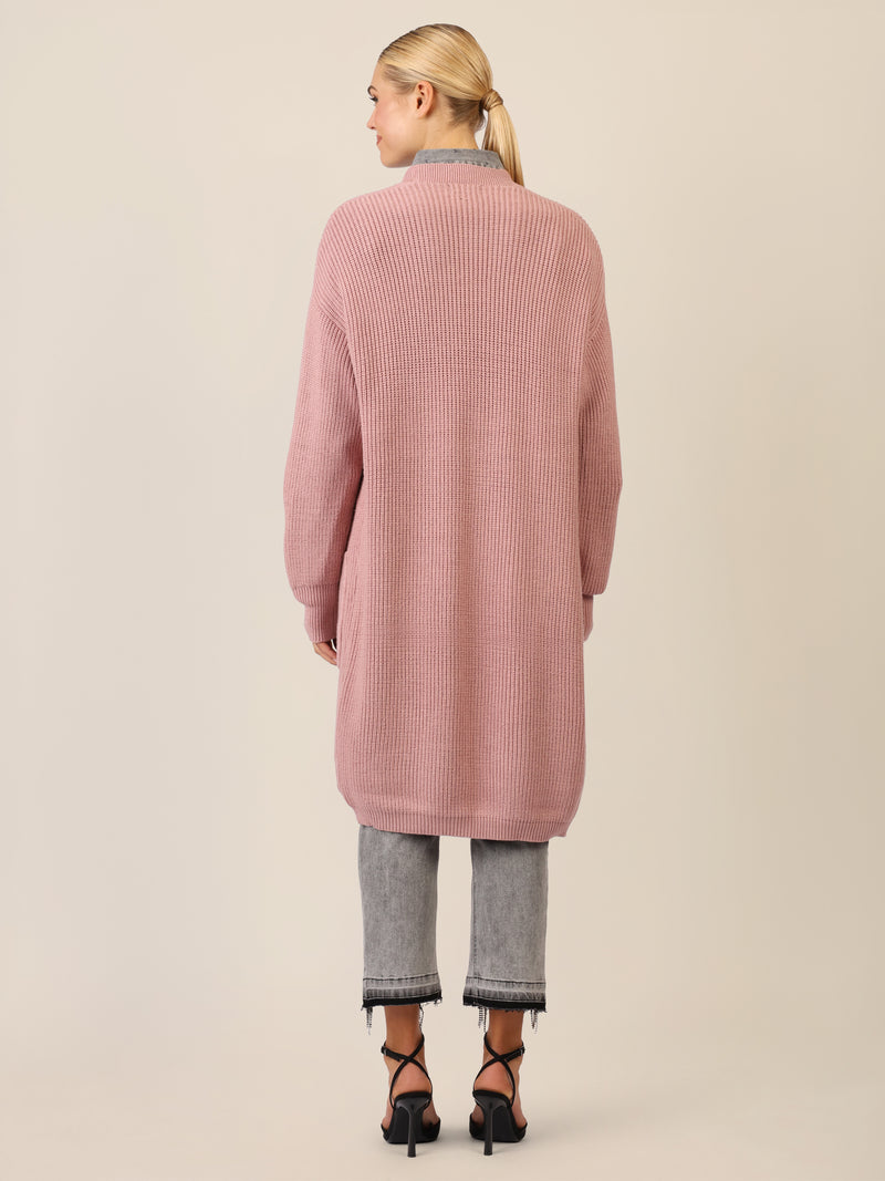APART Lange Strickjacke mit aufgesetzten Taschen | mauve