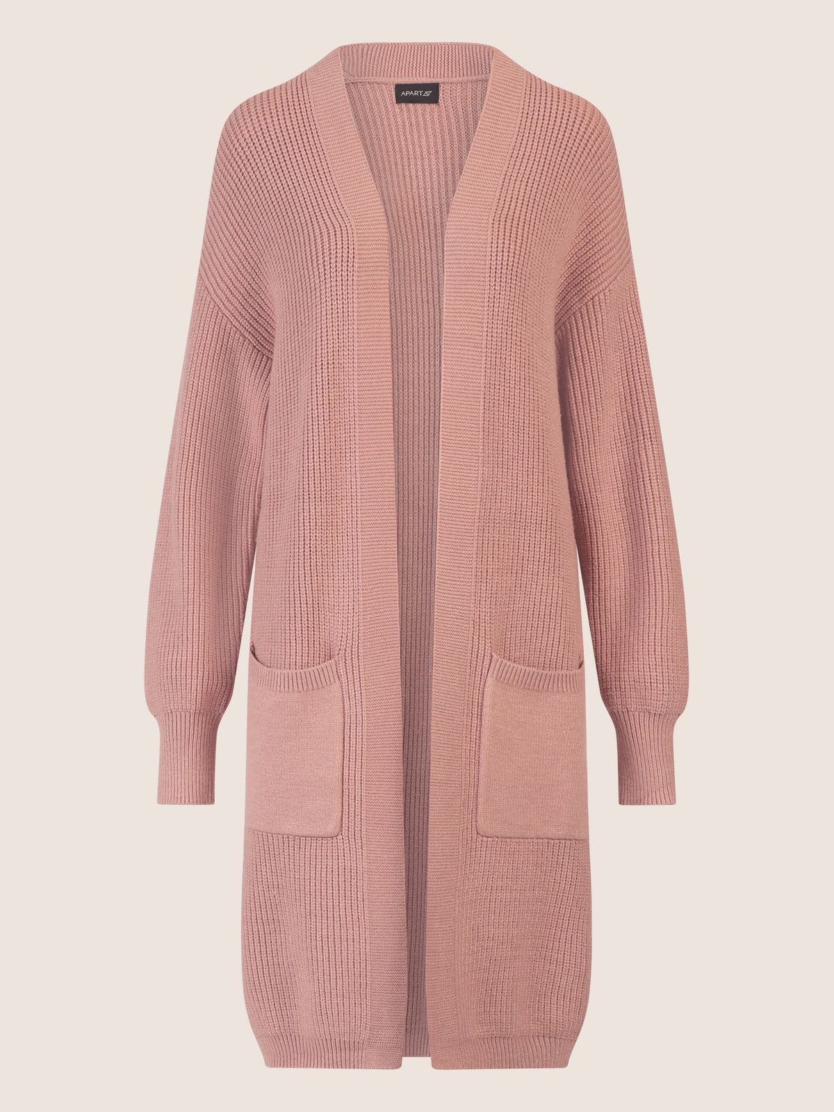 APART Lange Strickjacke mit aufgesetzten Taschen | mauve