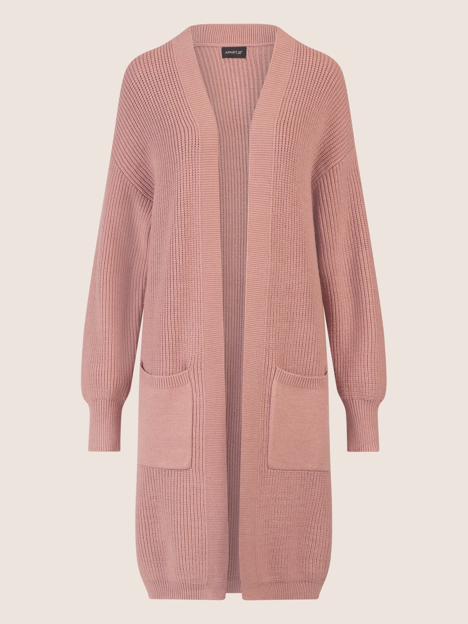 APART Lange Strickjacke mit aufgesetzten Taschen | mauve