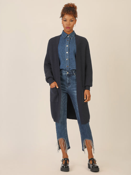 APART Lange Strickjacke mit aufgesetzten Taschen | nachtblau image 1