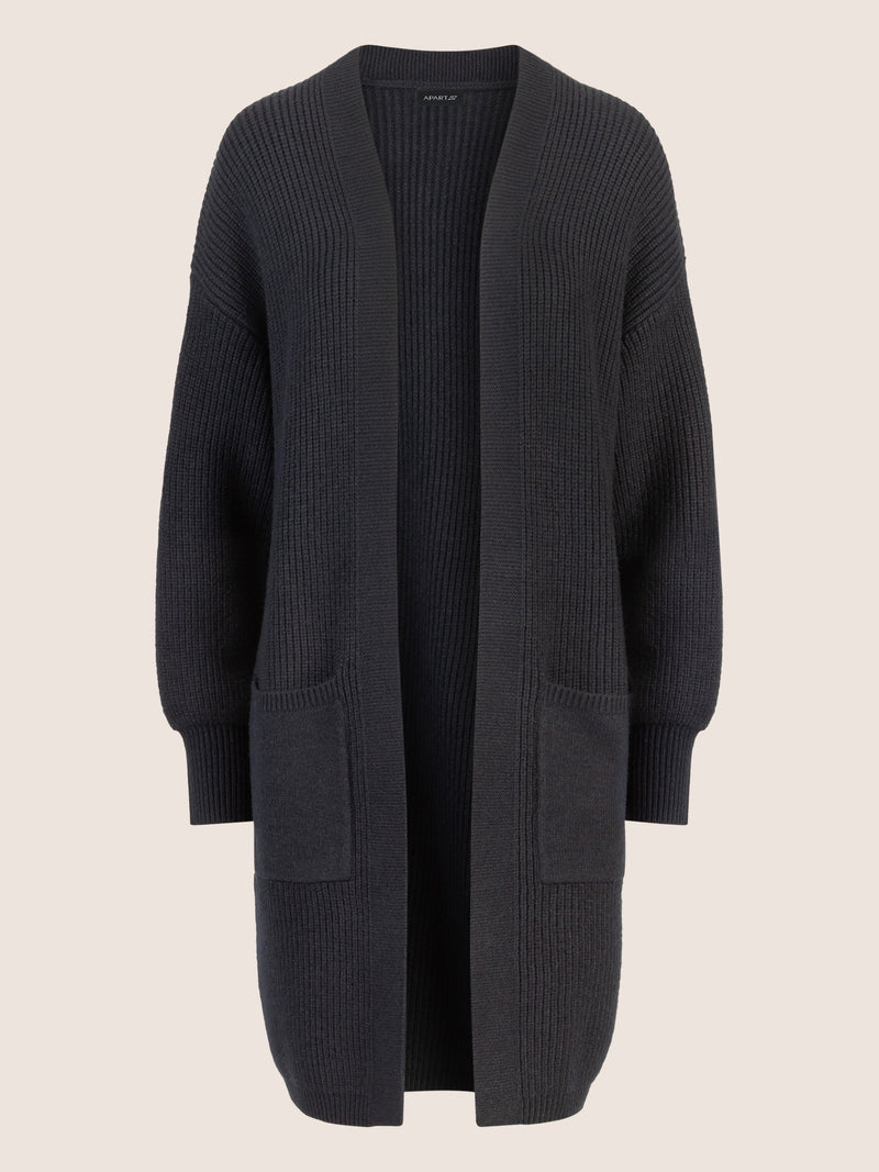 APART Lange Strickjacke mit aufgesetzten Taschen | nachtblau