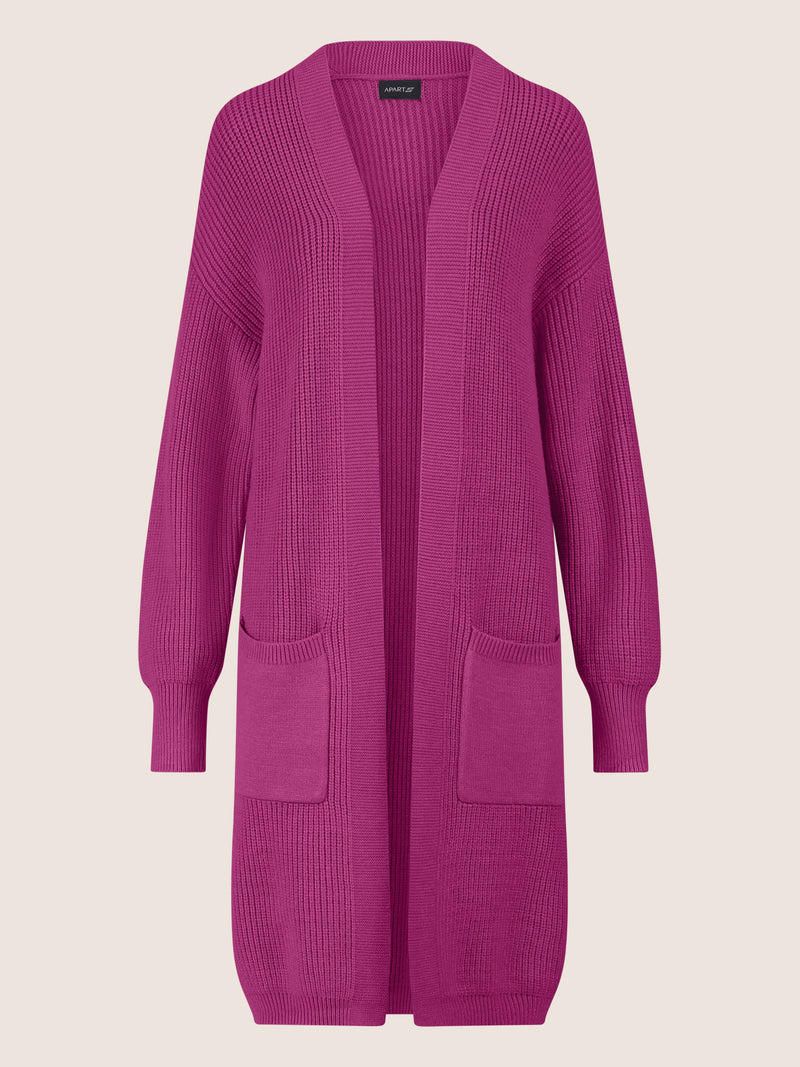 APART Lange Strickjacke mit aufgesetzten Taschen | lila