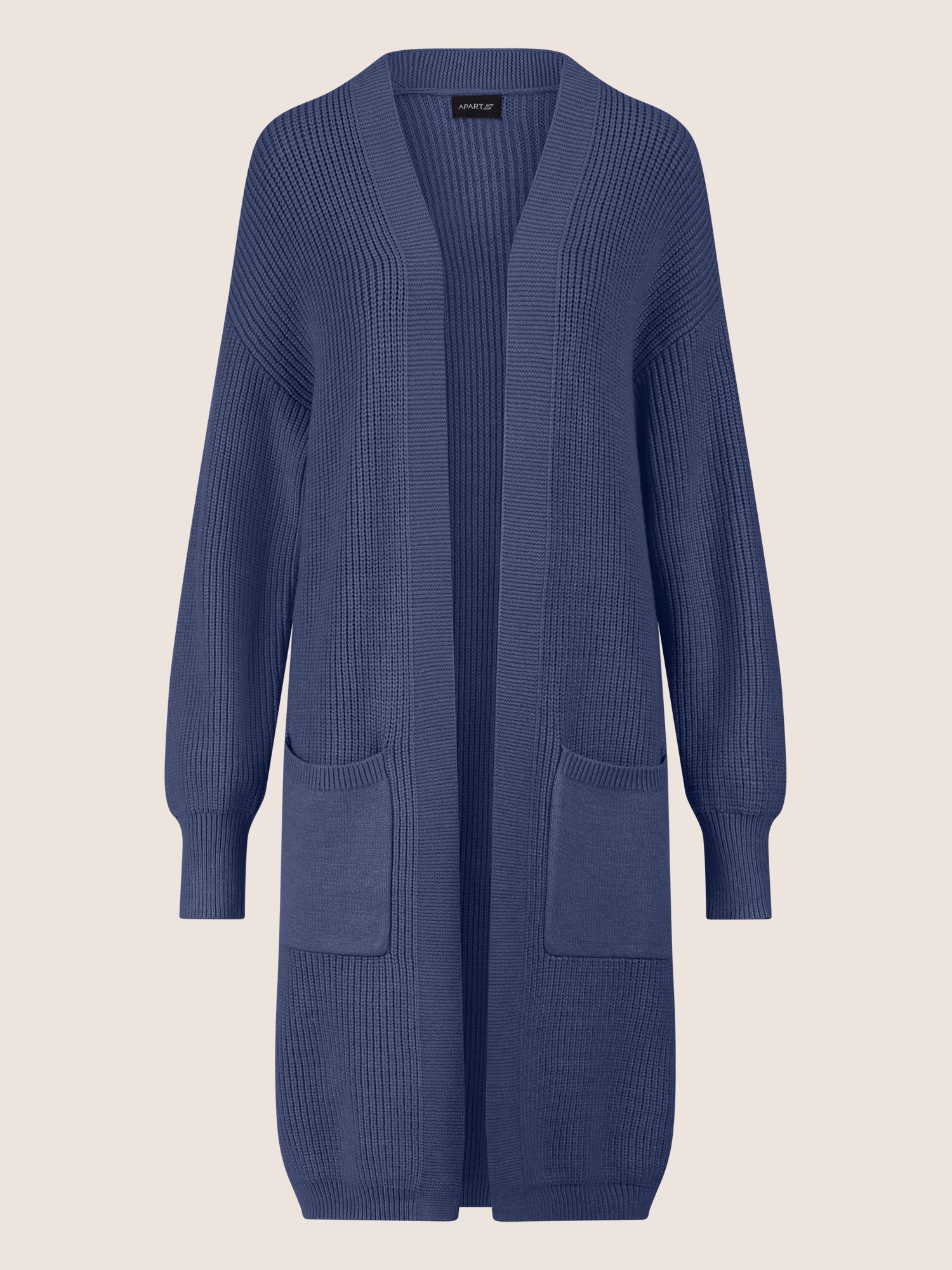 APART Lange Strickjacke mit aufgesetzten Taschen | mittelblau