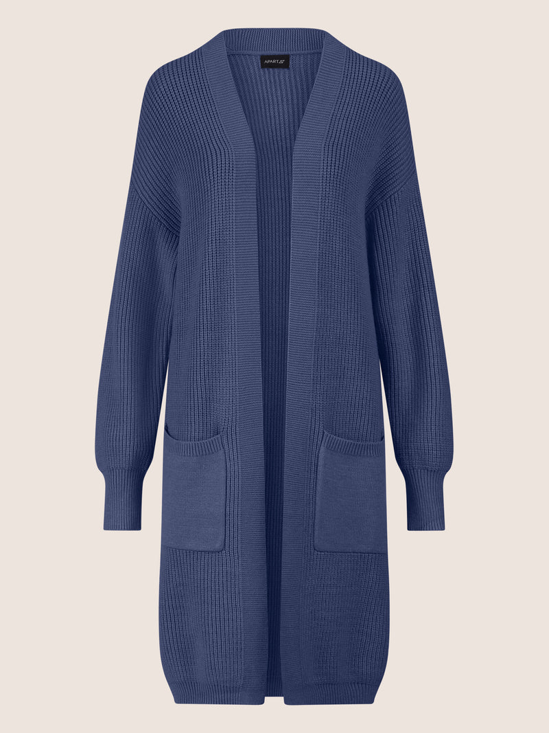 APART Lange Strickjacke mit aufgesetzten Taschen | mittelblau