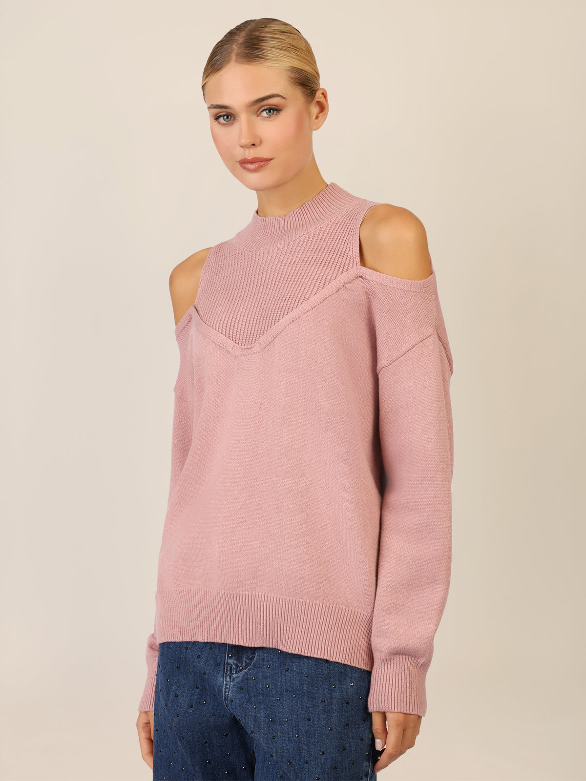 APART Oversized Pullover mit Cut-outs und Rippeinsatz | mauve