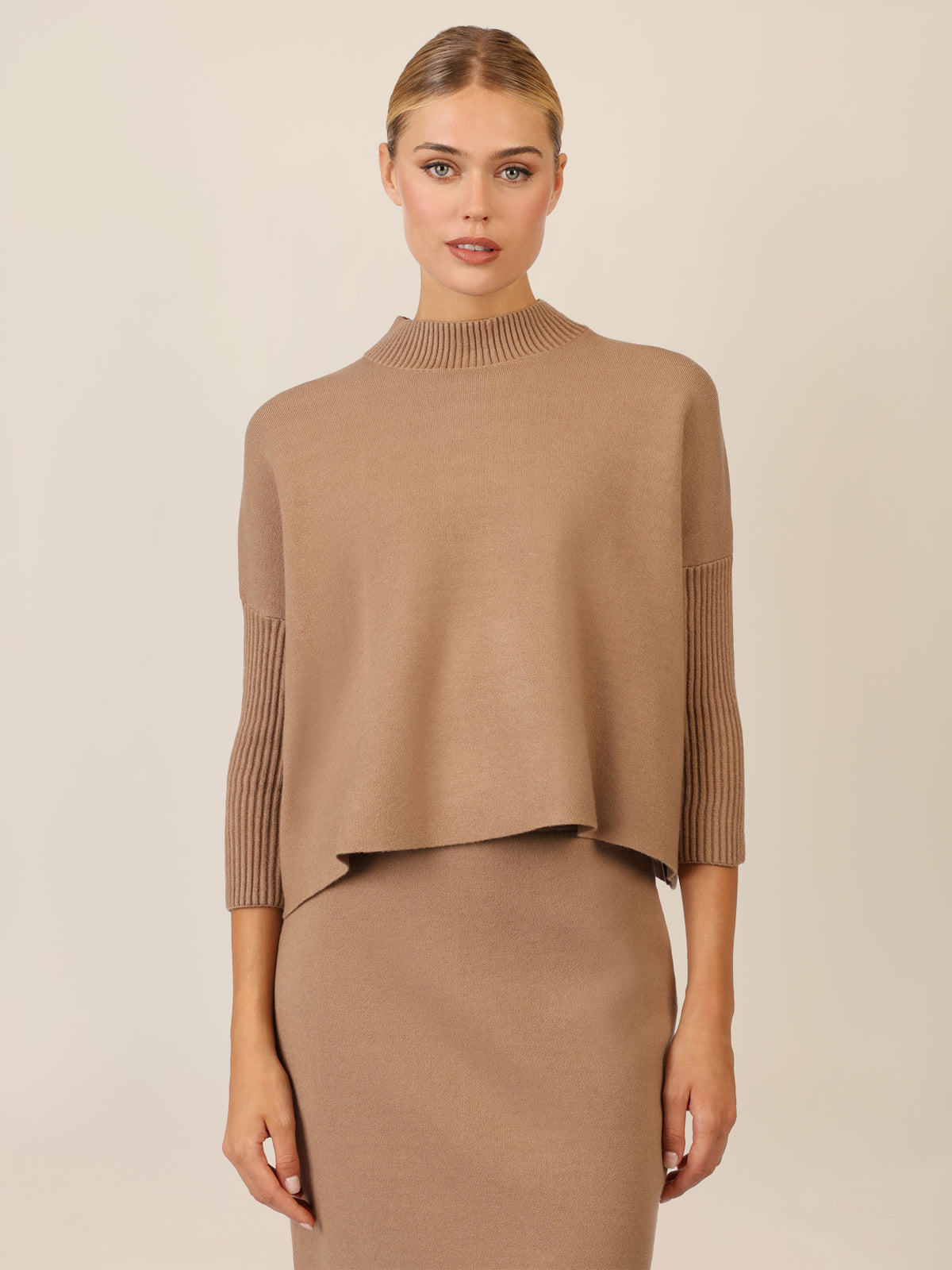 APART Oversized Pullover mit Stehkragen und Rippenstruktur | camel