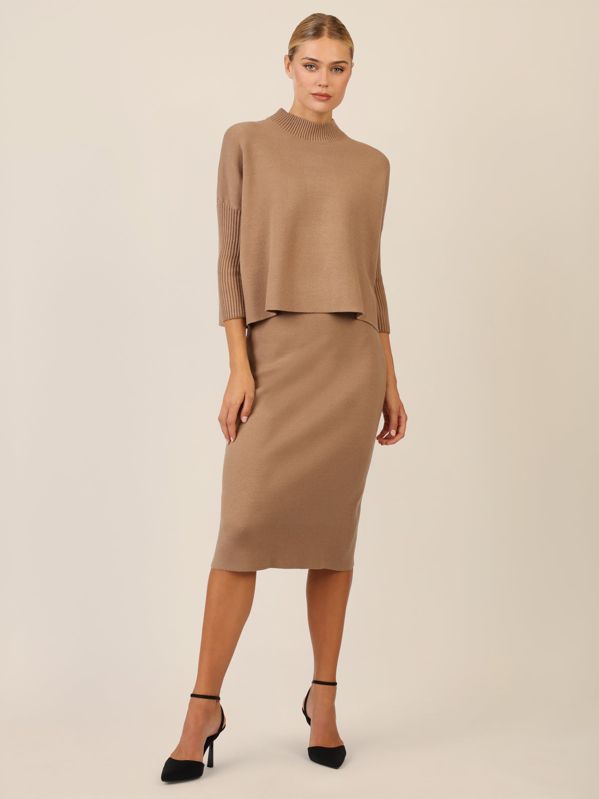 APART Oversized Pullover mit Stehkragen und Rippenstruktur | camel