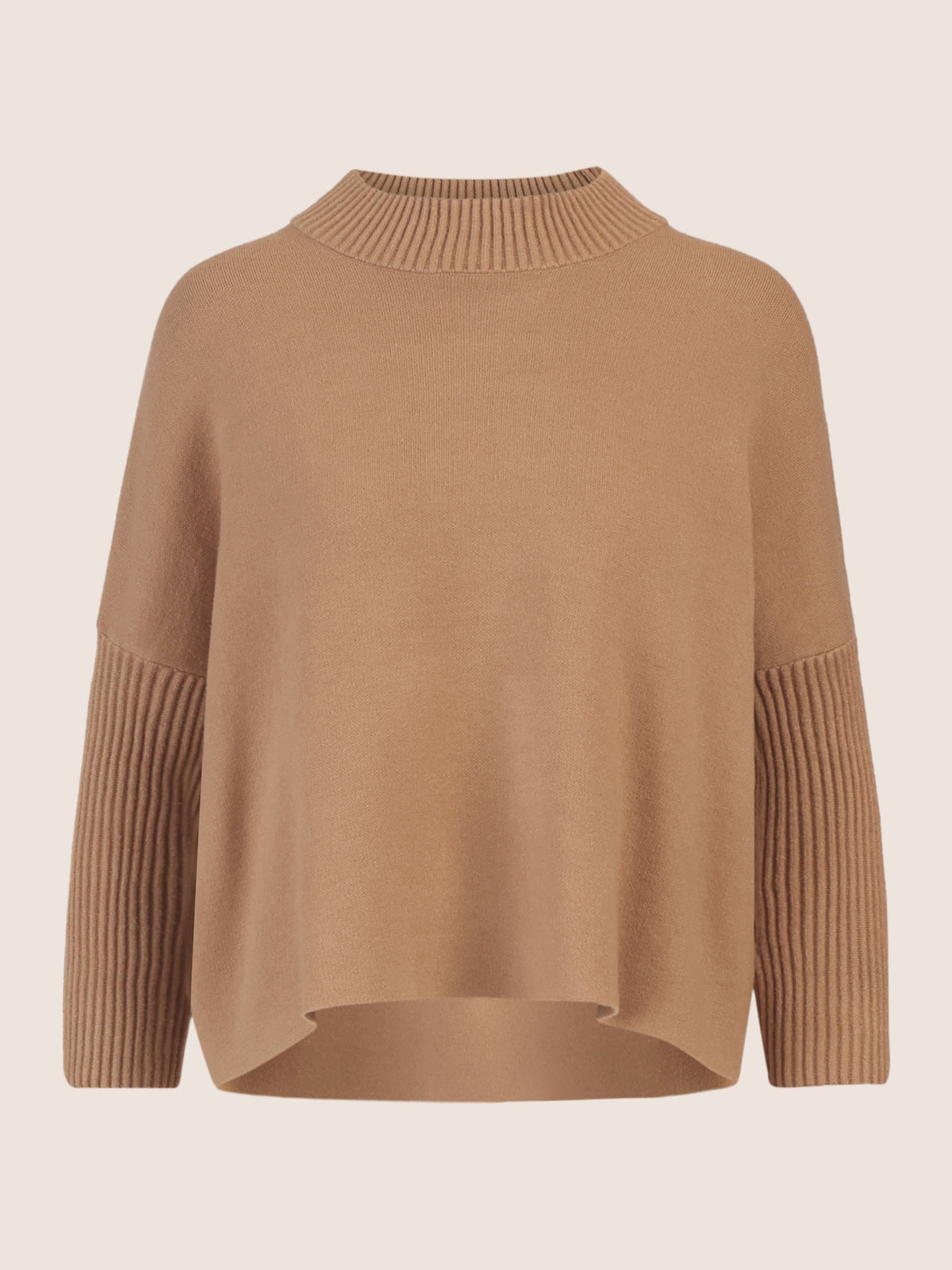 APART Oversized Pullover mit Stehkragen und Rippenstruktur | camel