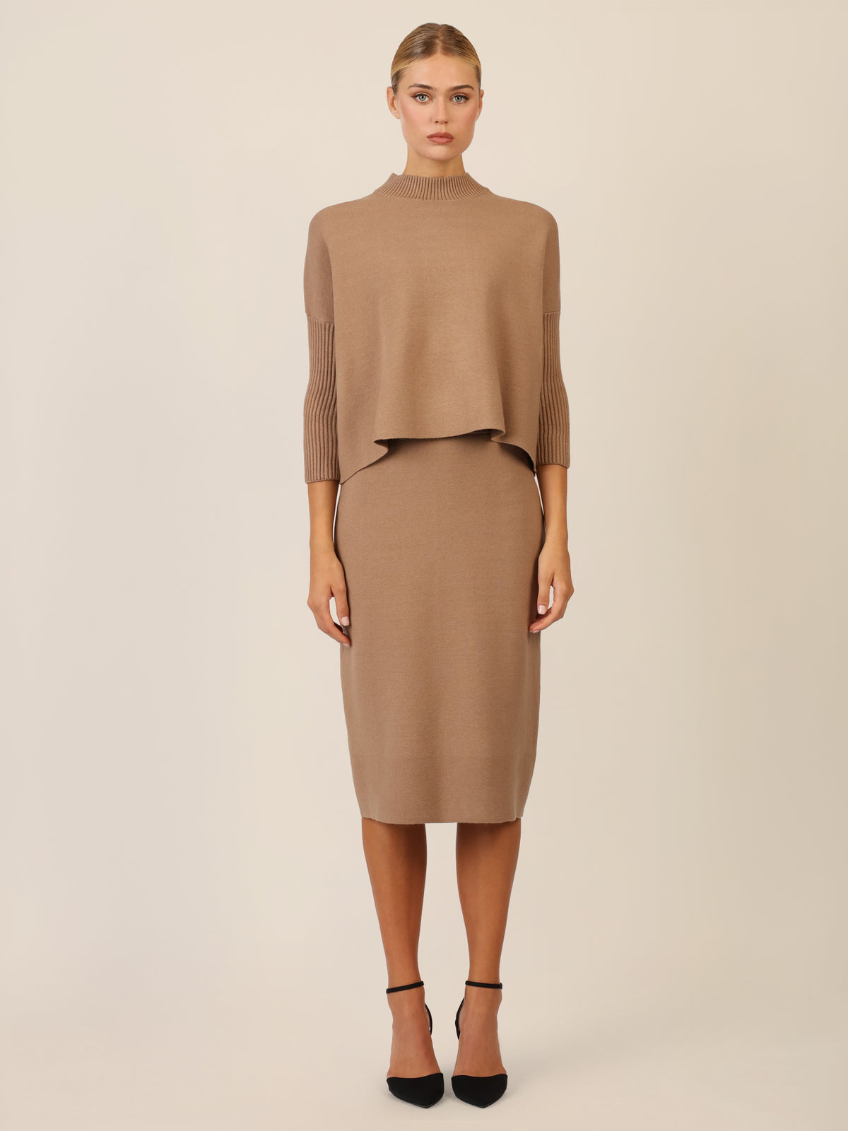 APART Oversized Pullover mit Stehkragen und Rippenstruktur | camel