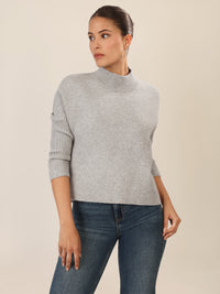 APART Oversized Pullover mit Stehkragen und Rippenstruktur | graumeliert