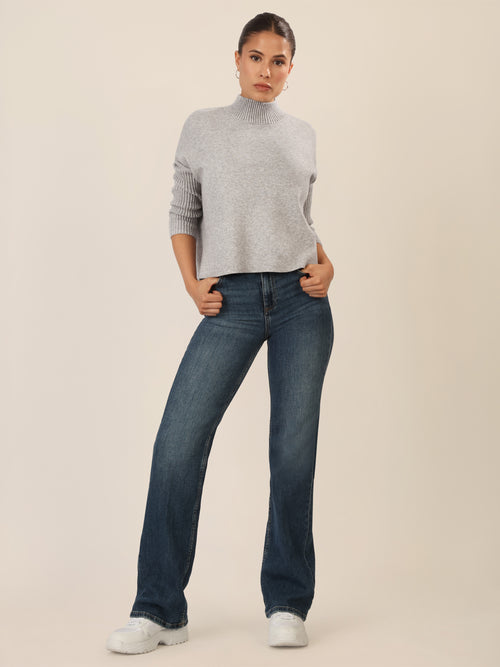 APART Oversized Pullover mit Stehkragen und Rippenstruktur | graumeliert image 1