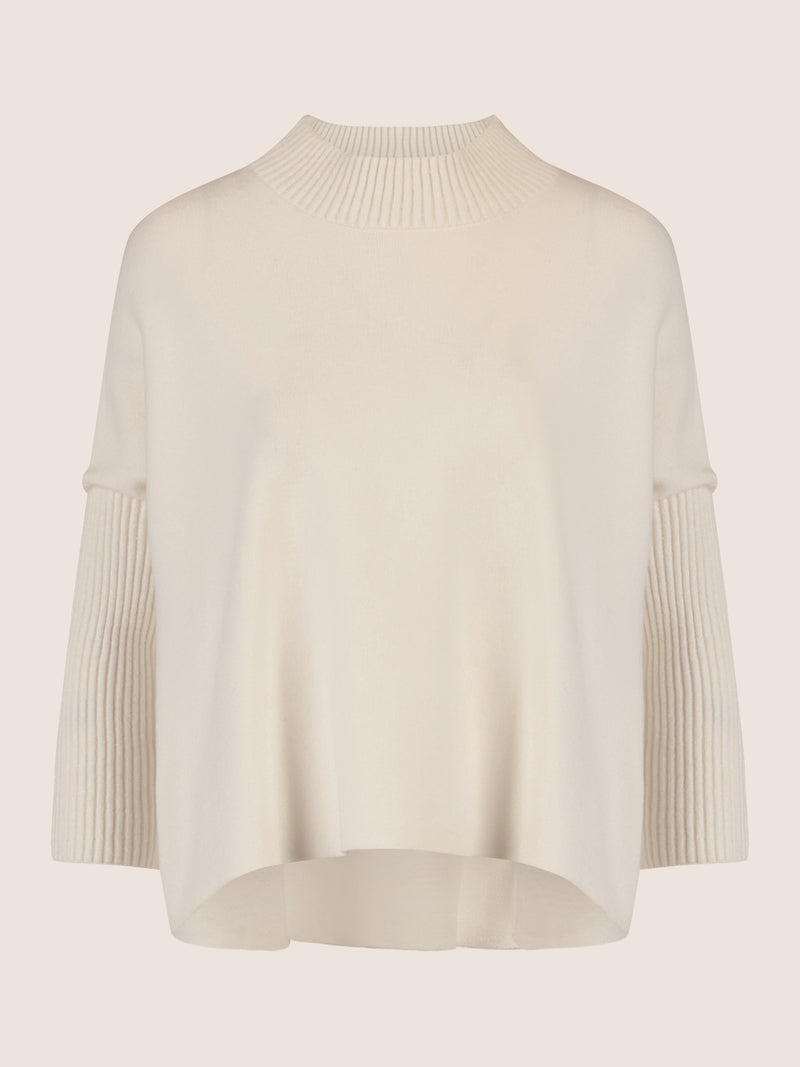 APART Oversized Pullover mit Stehkragen und Rippenstruktur | creme
