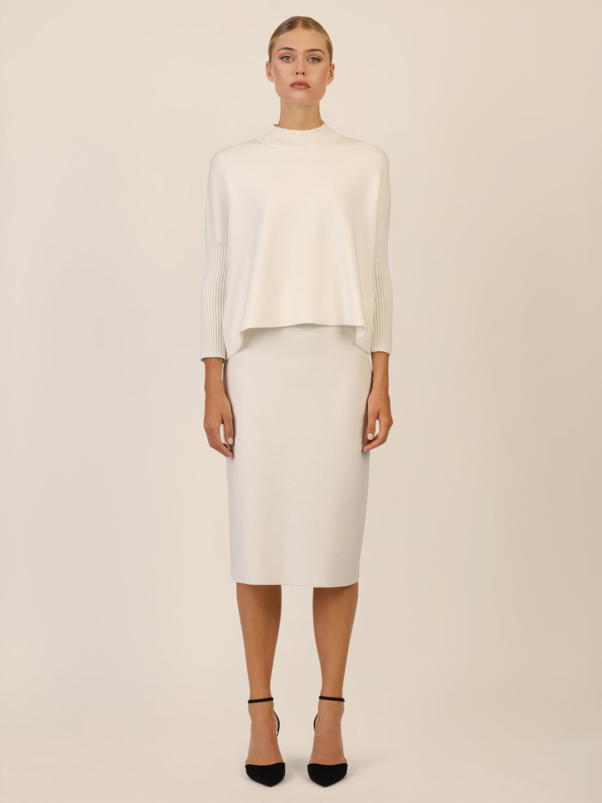 APART Oversized Pullover mit Stehkragen und Rippenstruktur | creme