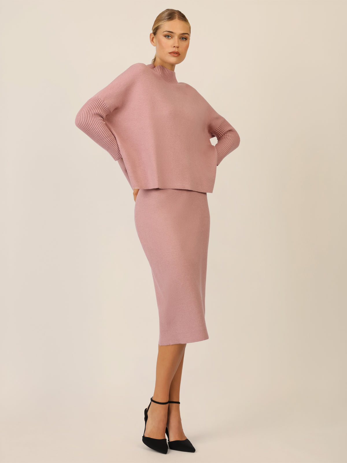APART Oversized Pullover mit Stehkragen und Rippenstruktur | mauve