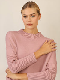 APART Oversized Pullover mit Stehkragen und Rippenstruktur | mauve