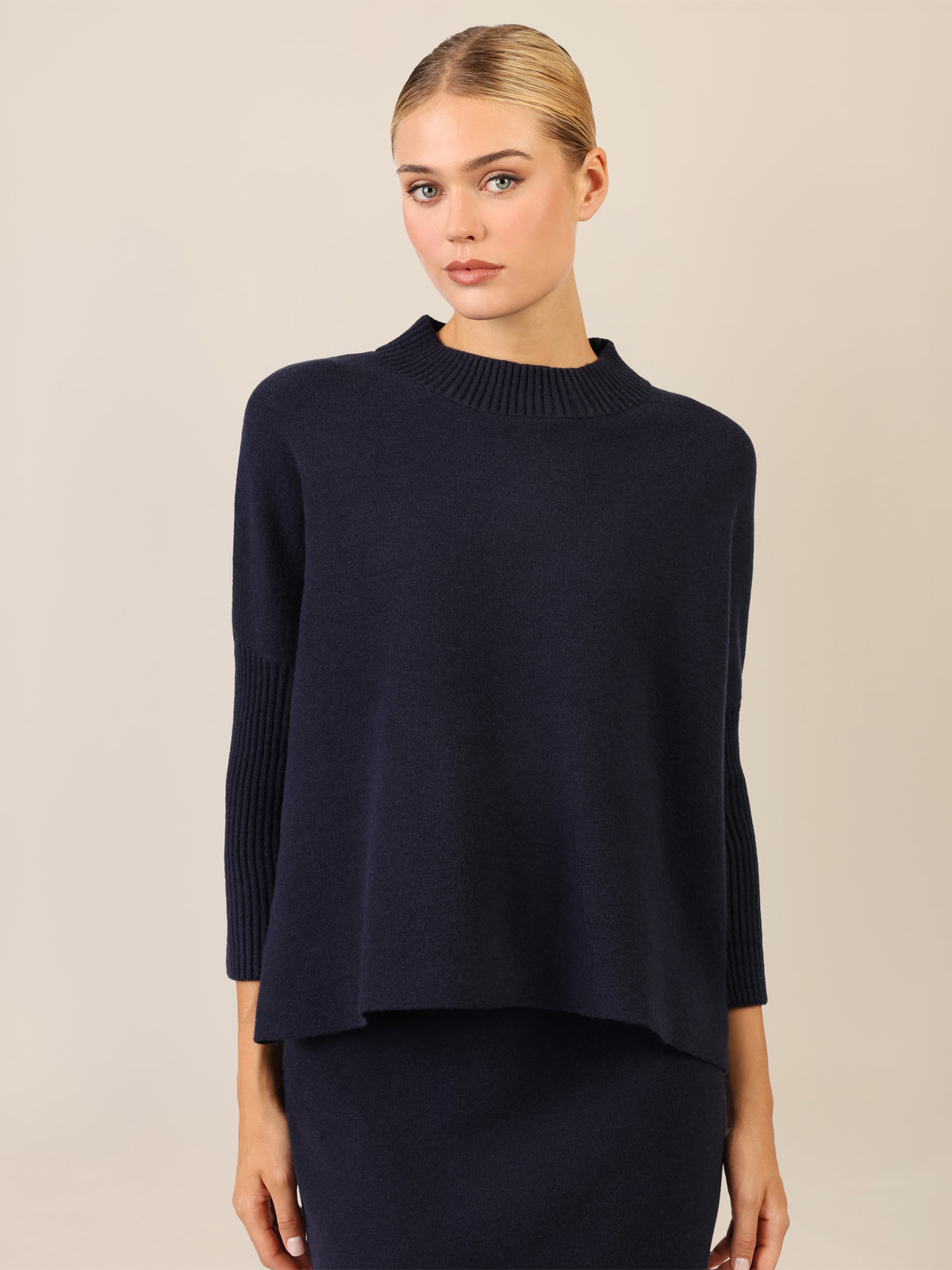 APART Oversized Pullover mit Stehkragen und Rippenstruktur | nachtblau
