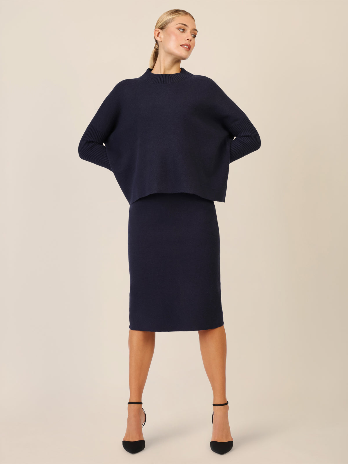APART Oversized Pullover mit Stehkragen und Rippenstruktur | nachtblau