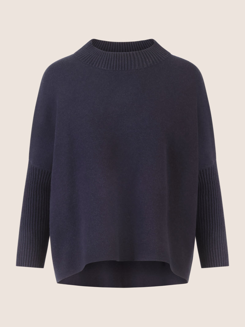 APART Oversized Pullover mit Stehkragen und Rippenstruktur | nachtblau