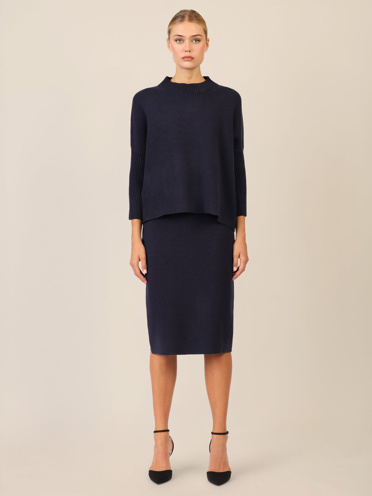 APART Oversized Pullover mit Stehkragen und Rippenstruktur | nachtblau