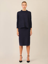 APART Oversized Pullover mit Stehkragen und Rippenstruktur | nachtblau