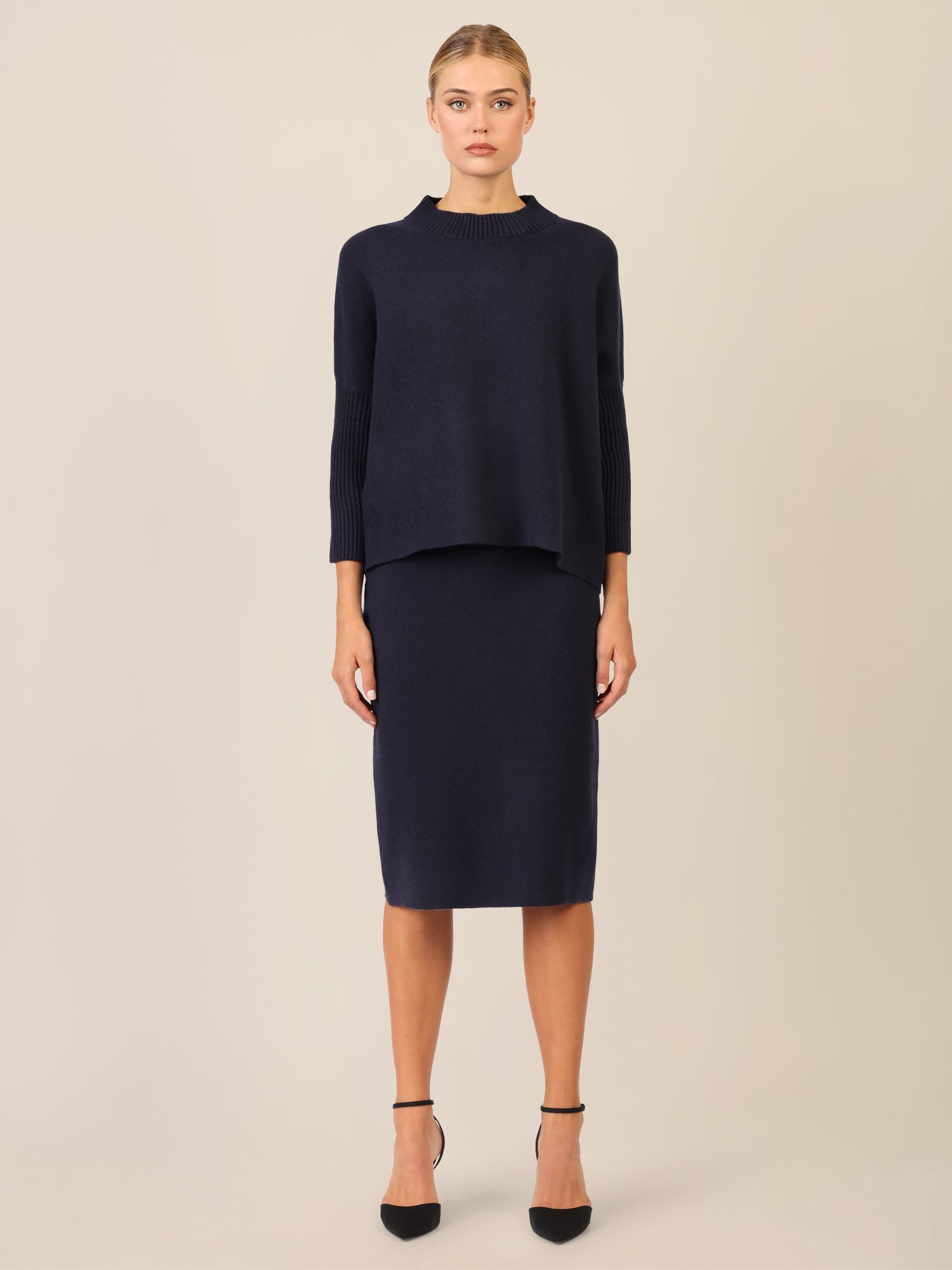 APART Oversized Pullover mit Stehkragen und Rippenstruktur | nachtblau
