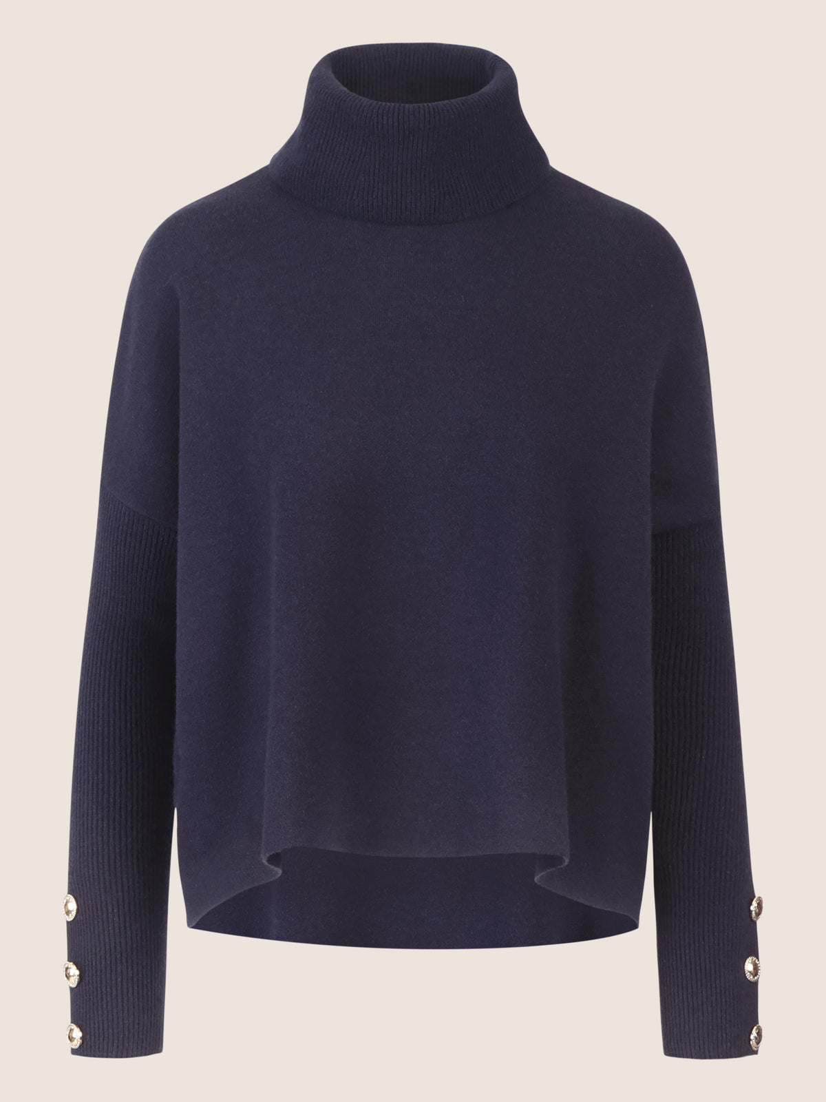 APART Oversized Pullover mit Rollkragen und Schmuckknöpfen | nachtblau