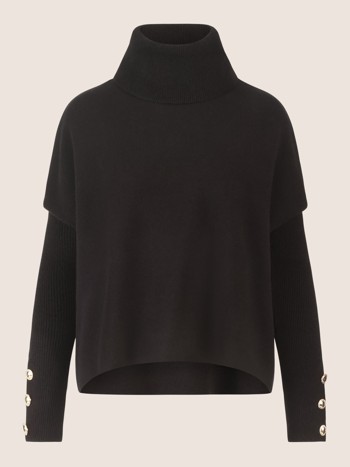 APART Oversized Pullover mit Rollkragen und Schmuckknöpfen | schwarz