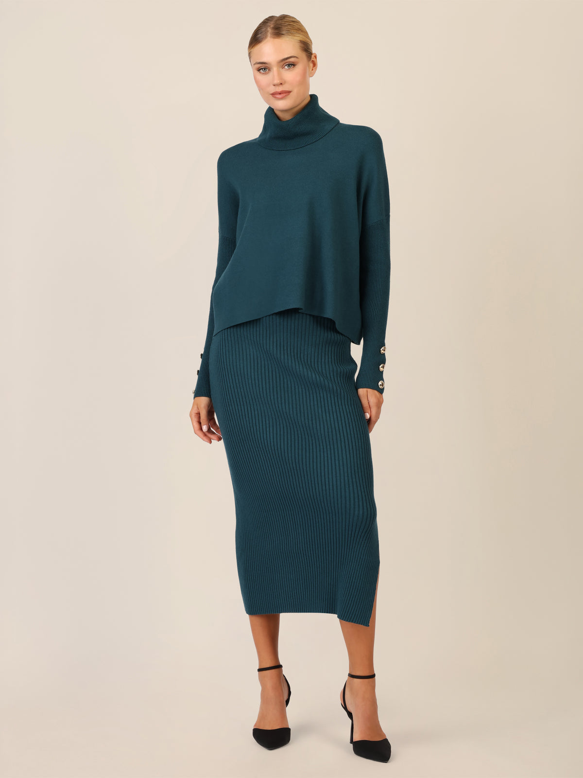 APART Oversized Pullover mit Rollkragen und Schmuckknöpfen | dunkelgrün