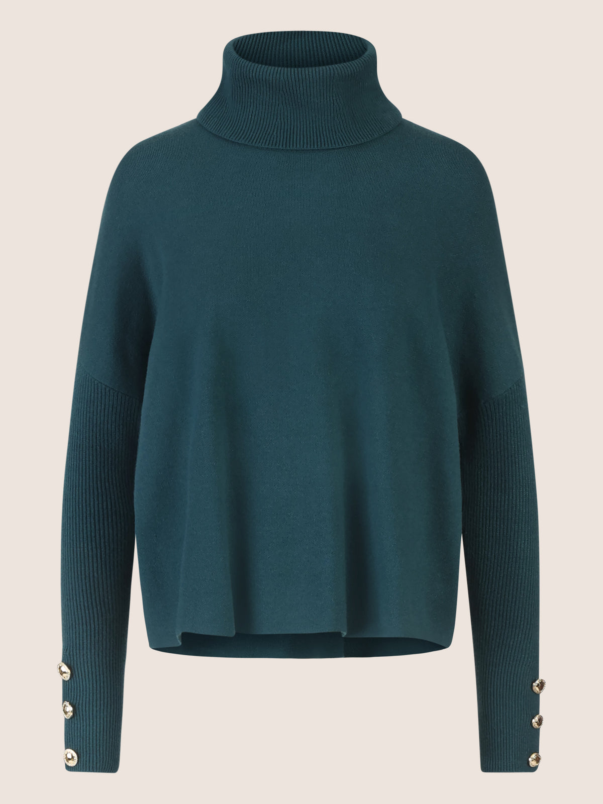 APART Oversized Pullover mit Rollkragen und Schmuckknöpfen | dunkelgrün