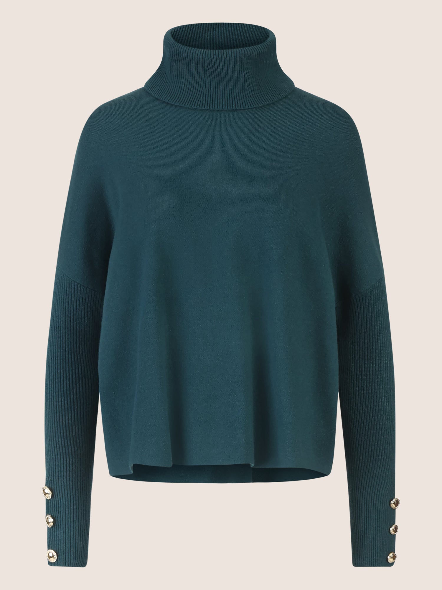 APART Oversized Pullover mit Rollkragen und Schmuckknöpfen | dunkelgrün