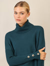 APART Oversized Pullover mit Rollkragen und Schmuckknöpfen | dunkelgrün