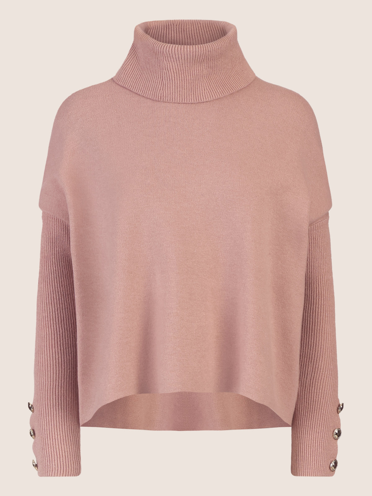 APART Oversized Pullover mit Rollkragen und Schmuckknöpfen | mauve