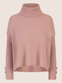 APART Oversized Pullover mit Rollkragen und Schmuckknöpfen | mauve
