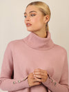 APART Oversized Pullover mit Rollkragen und Schmuckknöpfen | mauve