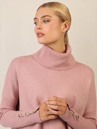 APART Oversized Pullover mit Rollkragen und Schmuckknöpfen | mauve