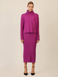 APART Oversized Pullover mit Rollkragen und Schmuckknöpfen | lila
