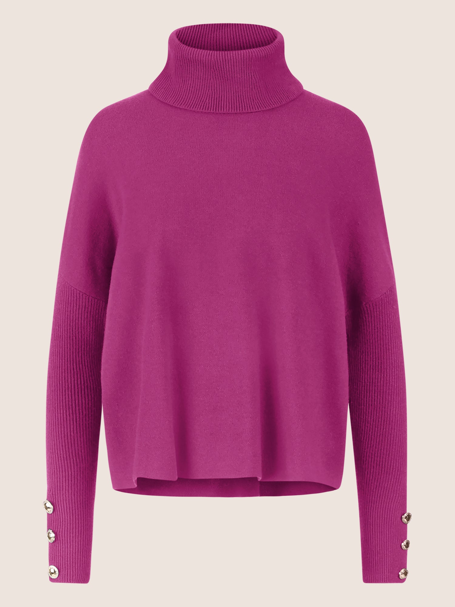 APART Oversized Pullover mit Rollkragen und Schmuckknöpfen | lila