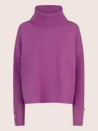 APART Oversized Pullover mit Rollkragen und Schmuckknöpfen | lila