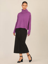 APART Oversized Pullover mit Rollkragen und Schmuckknöpfen | lila
