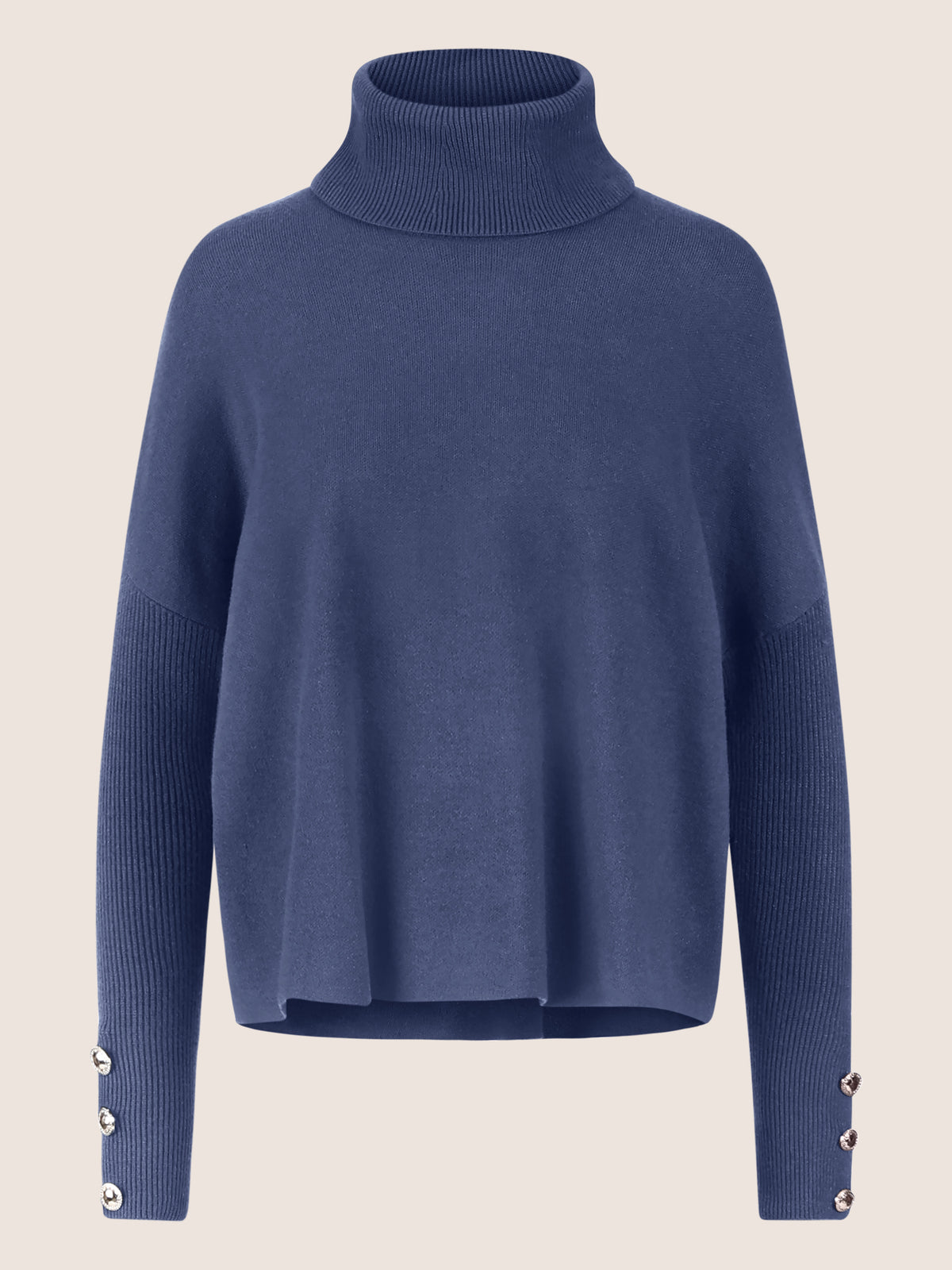 APART Oversized Pullover mit Rollkragen und Schmuckknöpfen | mittelblau