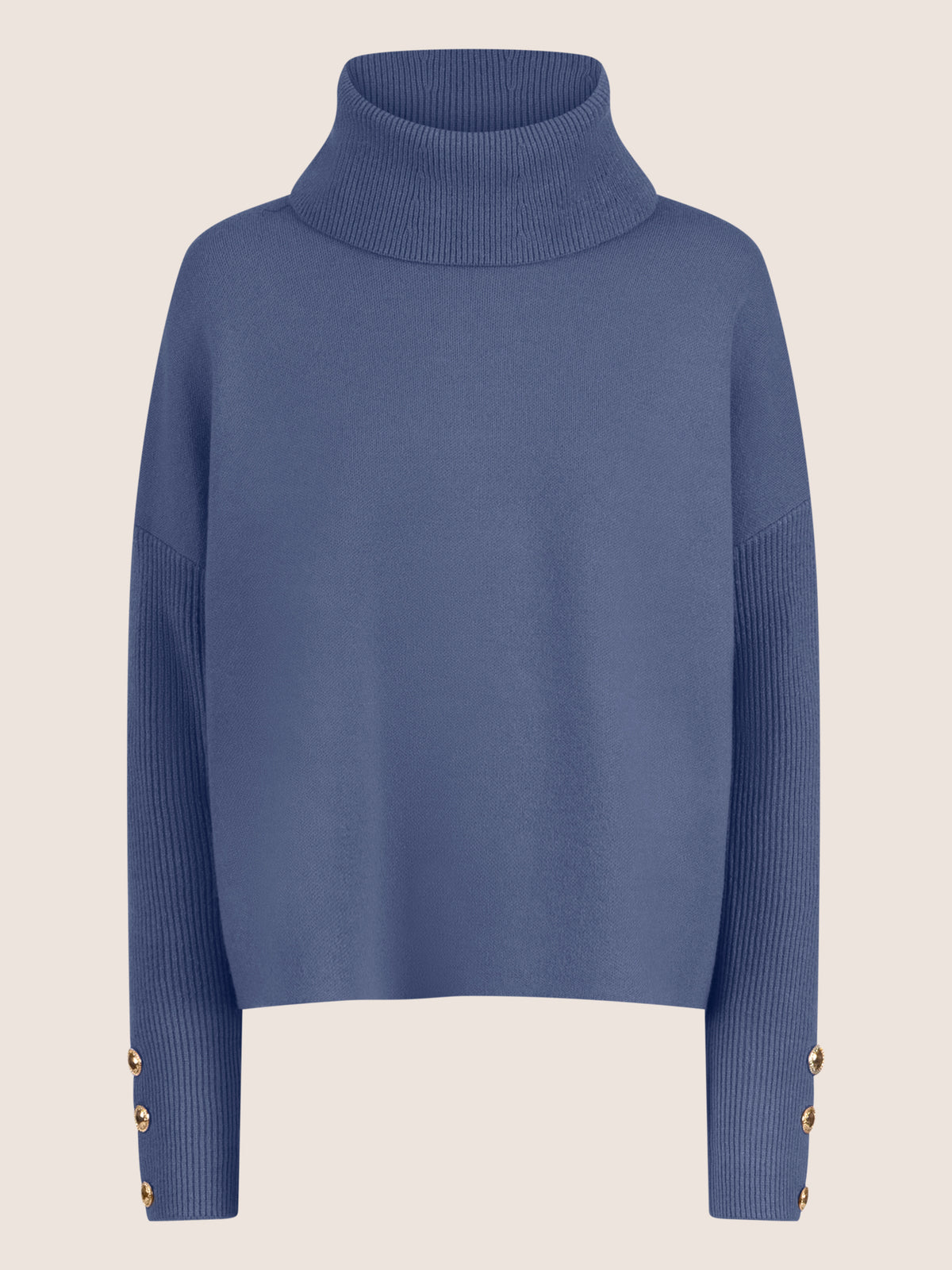 APART Oversized Pullover mit Rollkragen und Schmuckknöpfen | mittelblau