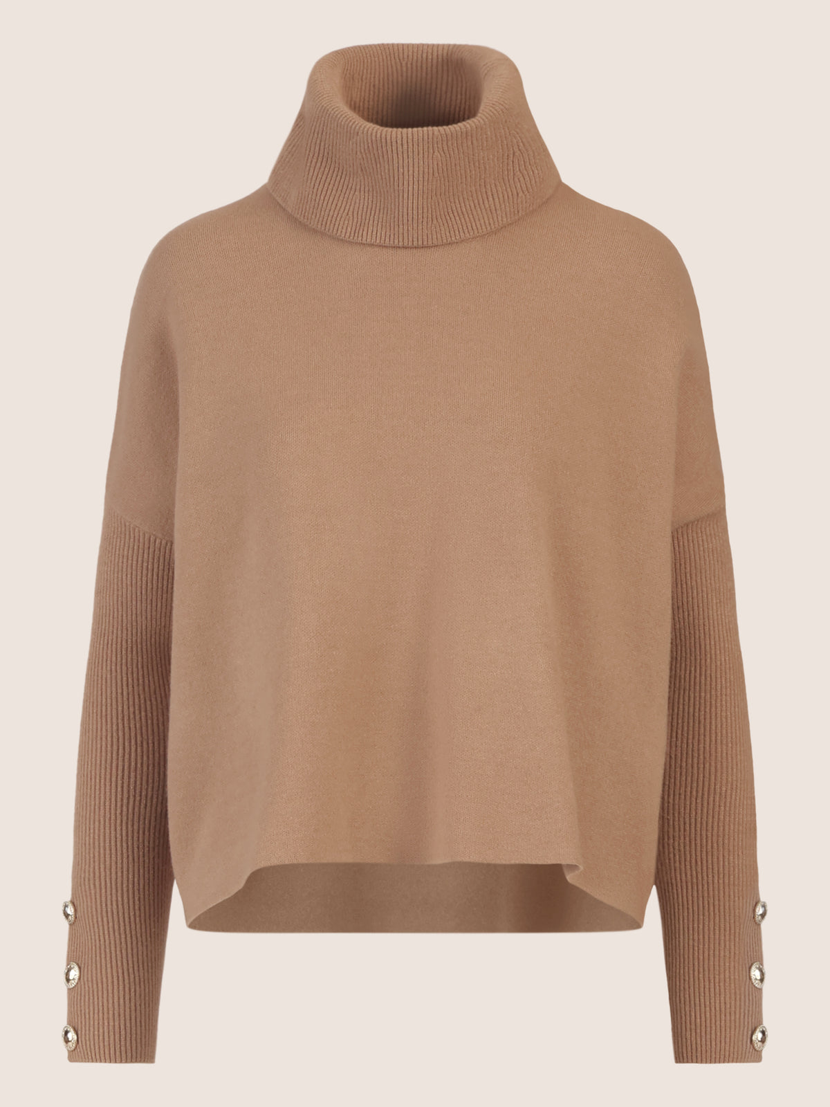 APART Oversized Pullover mit Rollkragen und Schmuckknöpfen | camel