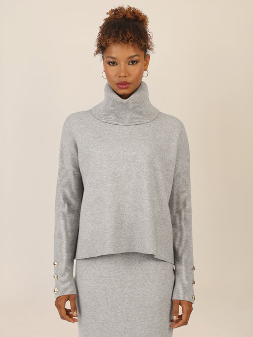APART Oversized Pullover mit Rollkragen und Schmuckknöpfen | graumeliert image 1