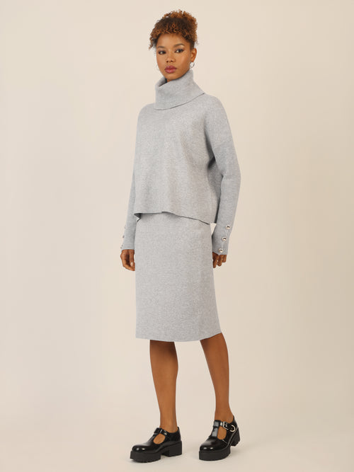 APART Oversized Pullover mit Rollkragen und Schmuckknöpfen | graumeliert image 1