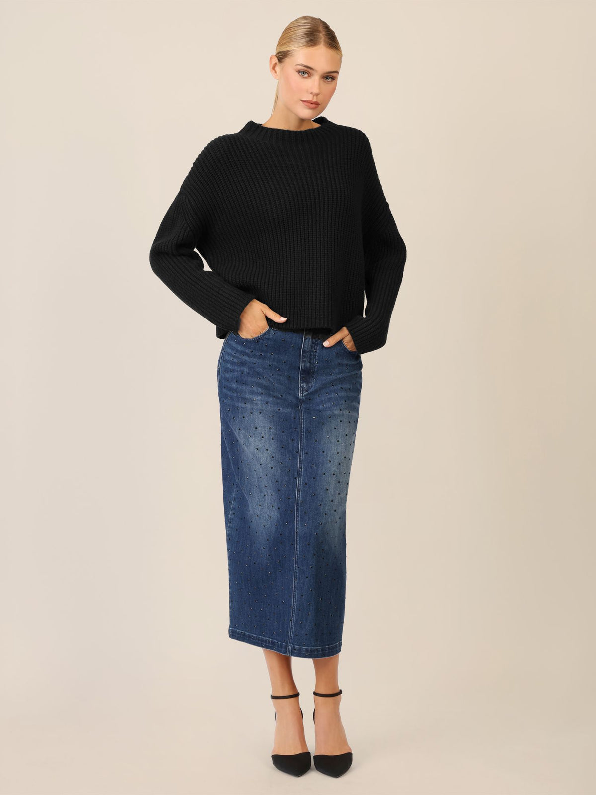 APART Oversized Pullover mit Strukturmuster | schwarz