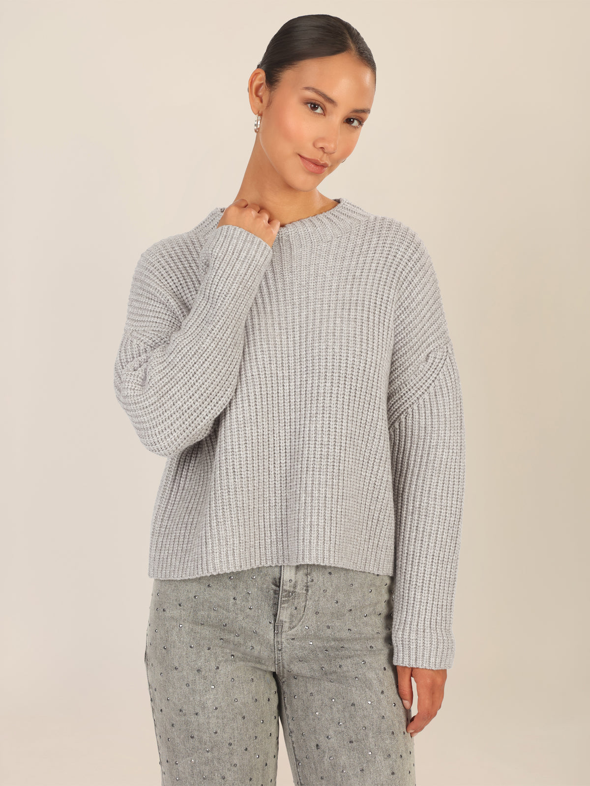 APART Oversized Pullover mit Strukturmuster | graumeliert
