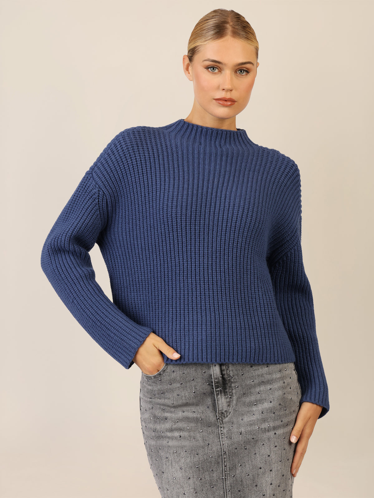 APART Oversized Pullover mit Strukturmuster | mittelblau
