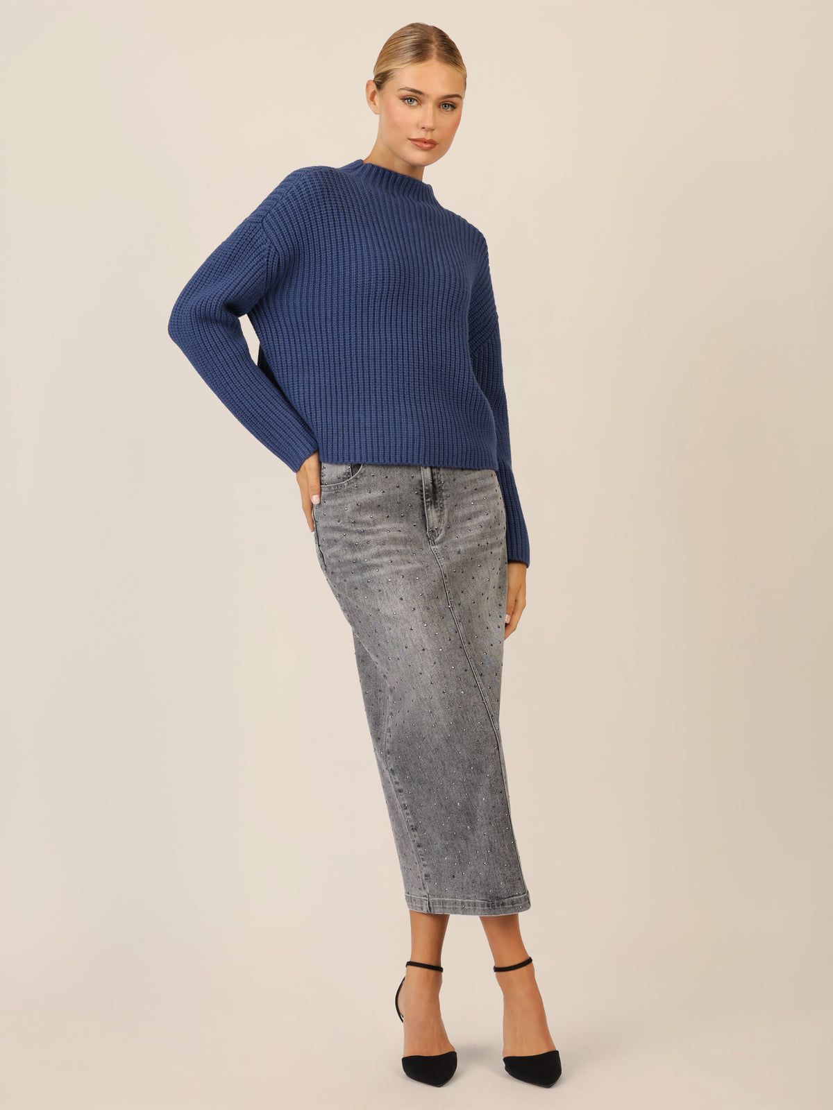 APART Oversized Pullover mit Strukturmuster | mittelblau
