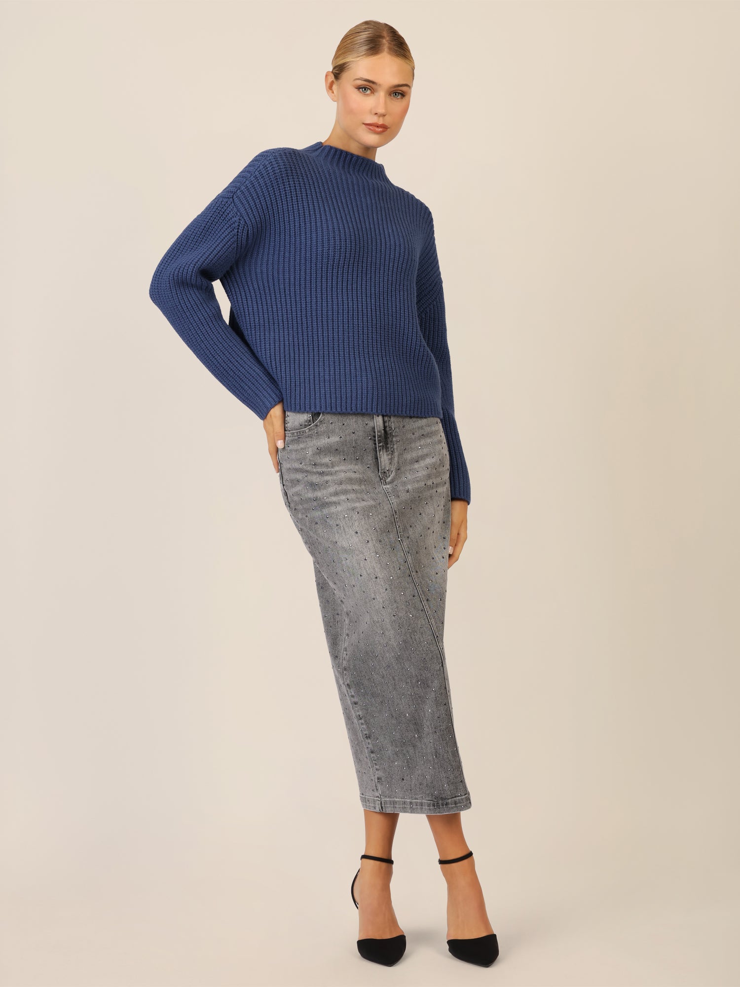 APART Oversized Pullover mit Strukturmuster | mittelblau