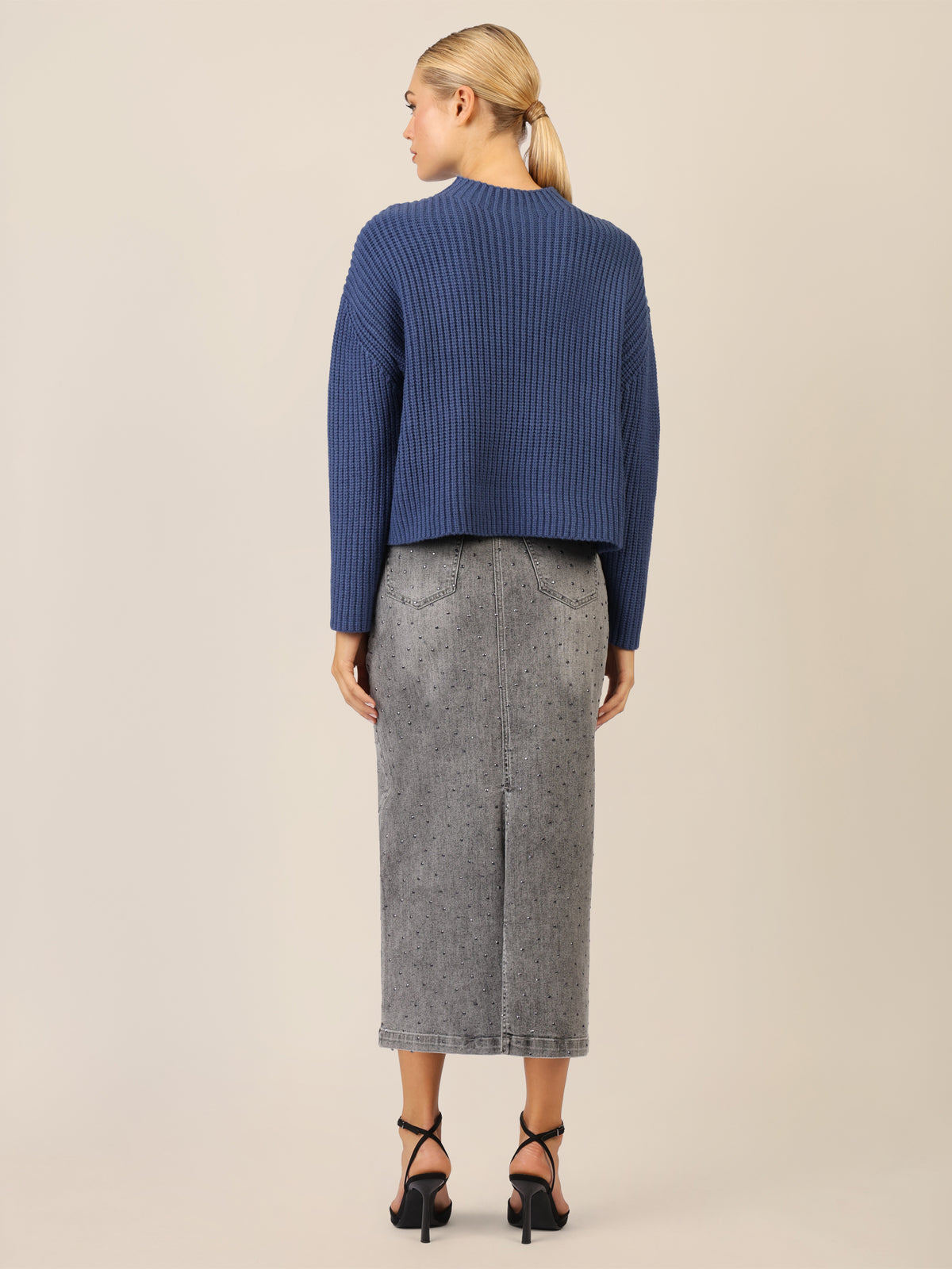 APART Oversized Pullover mit Strukturmuster | mittelblau